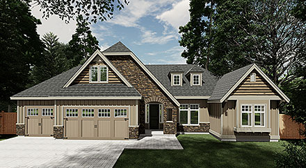 Country Craftsman Ranch Traditional Elevation of Plan 46293