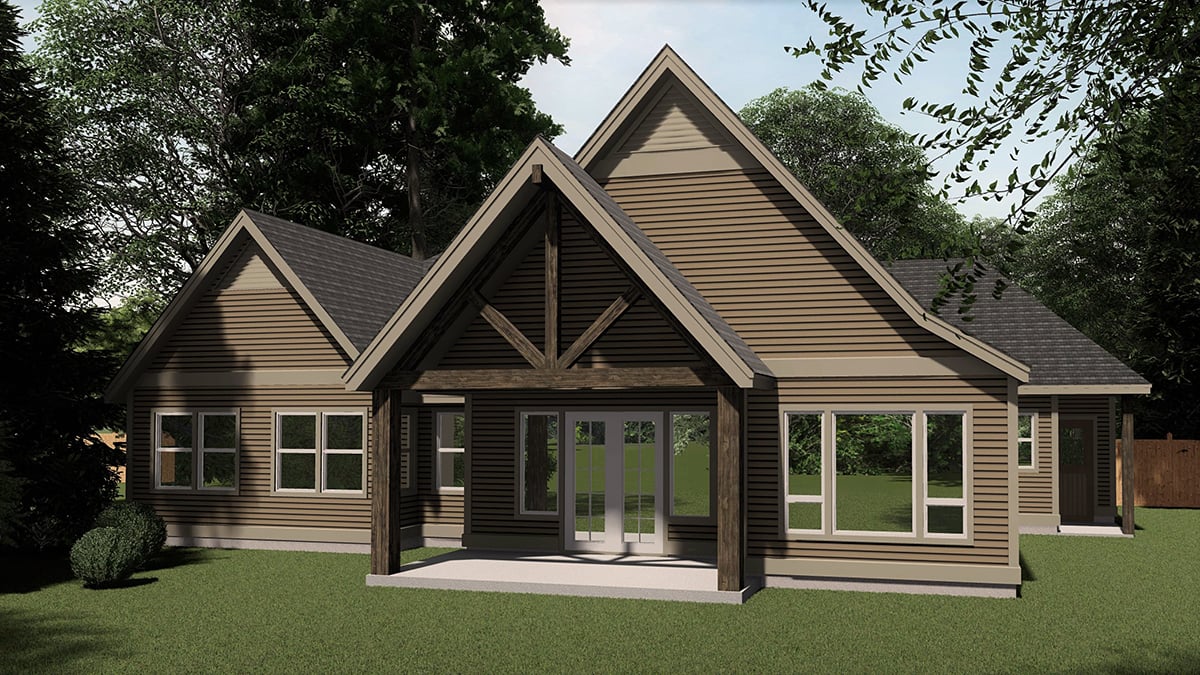 Country Craftsman Ranch Traditional Rear Elevation of Plan 46293