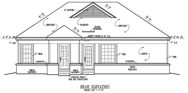 Narrow Lot One-Story Ranch Rear Elevation of Plan 46347