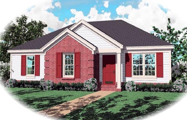 Narrow Lot, One-Story, Ranch Plan with 1145 Sq. Ft., 3 Bedrooms, 2 Bathrooms Elevation