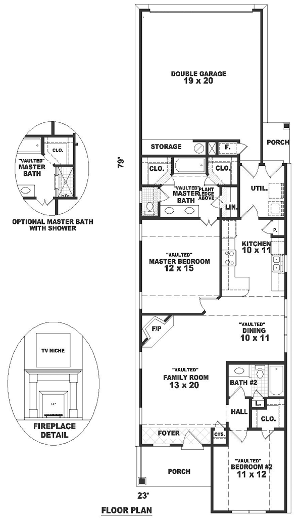 Narrow Lot One-Story Traditional Level One of Plan 46390