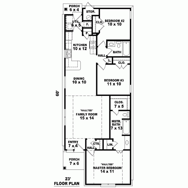 Narrow Lot One-Story Traditional Level One of Plan 46394