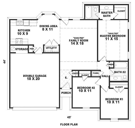 One-Story Ranch Level One of Plan 46400