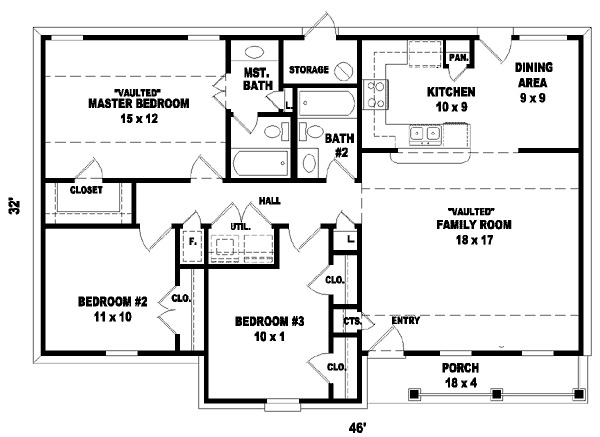 One-Story Ranch Level One of Plan 46401