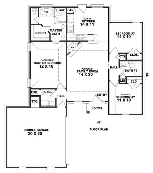 One-Story Ranch Level One of Plan 46417