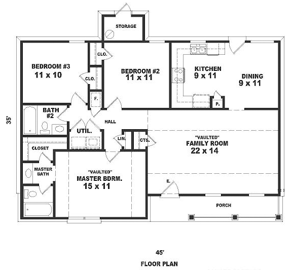 One-Story Ranch Level One of Plan 46419