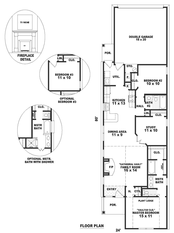 Narrow Lot One-Story Traditional Level One of Plan 46433