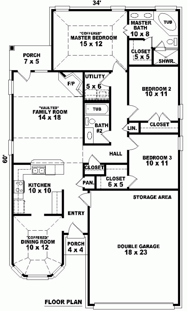 Narrow Lot One-Story Victorian Level One of Plan 46452