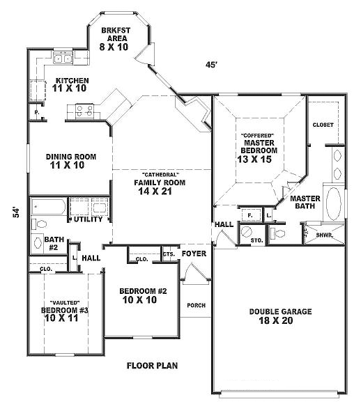 One-Story Traditional Level One of Plan 46471