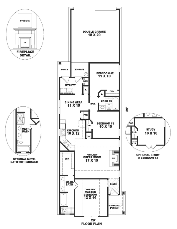 Narrow Lot One-Story Traditional Level One of Plan 46472