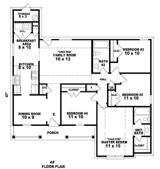 One-Story Ranch Level One of Plan 46473
