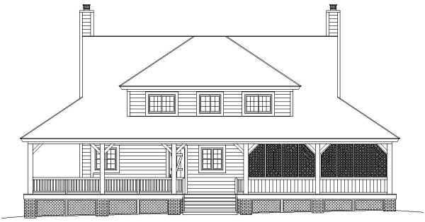 Country Plan with 2207 Sq. Ft., 3 Bedrooms, 3 Bathrooms, 2 Car Garage Rear Elevation