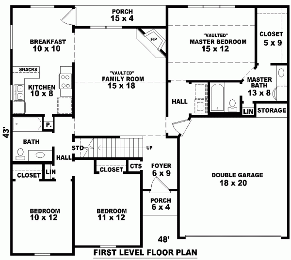 One-Story Traditional Level One of Plan 46482