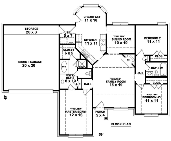 One-Story Ranch Level One of Plan 46487