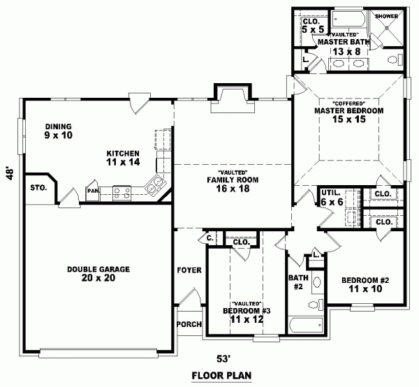 Narrow Lot One-Story Traditional Level One of Plan 46516