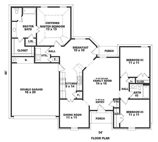 One-Story Southern Level One of Plan 46517