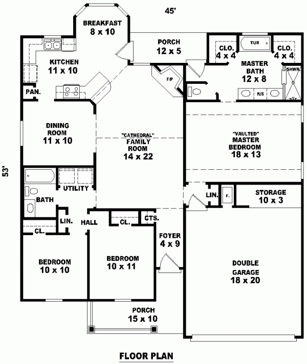 One-Story Traditional Level One of Plan 46521