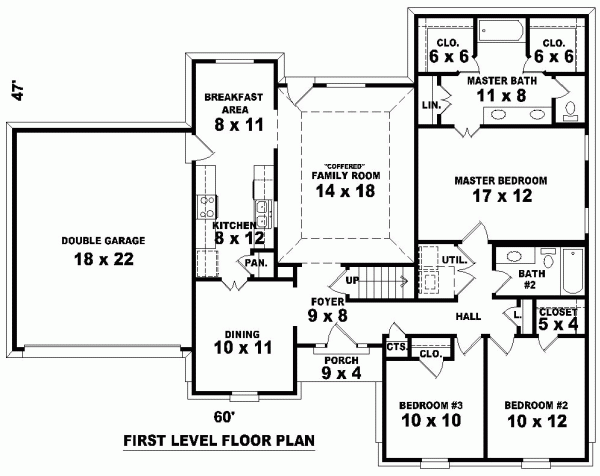 One-Story Traditional Level One of Plan 46538