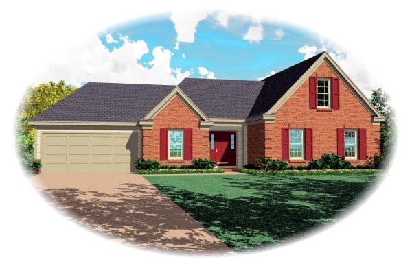 Plan 46538 Traditional Style with Bed, Bath, Car Garage