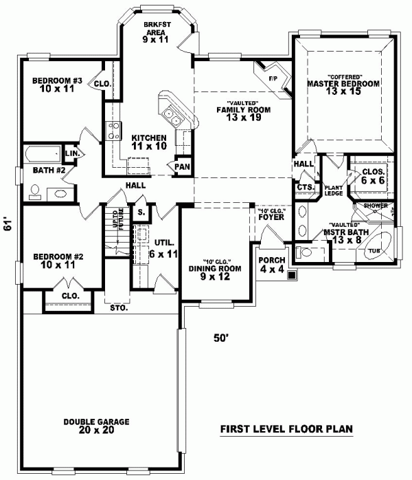 One-Story Traditional Level One of Plan 46547