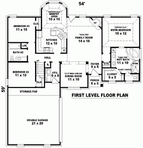 One-Story Traditional Level One of Plan 46548