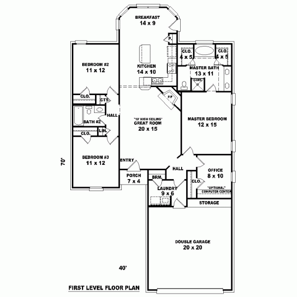 Narrow Lot One-Story Traditional Level One of Plan 46549