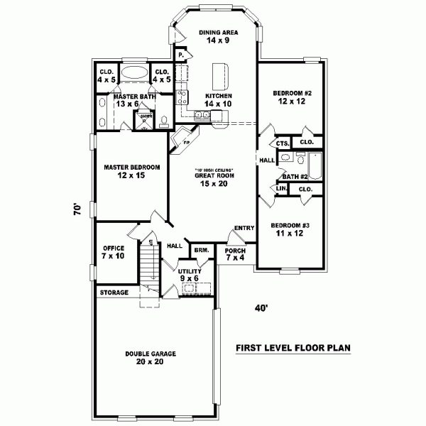 Narrow Lot One-Story Traditional Level One of Plan 46556