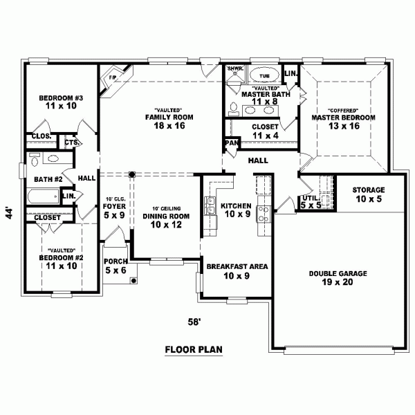 One-Story Traditional Level One of Plan 46558