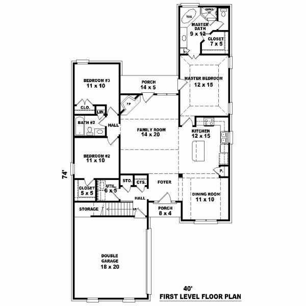 Narrow Lot One-Story Traditional Level One of Plan 46560
