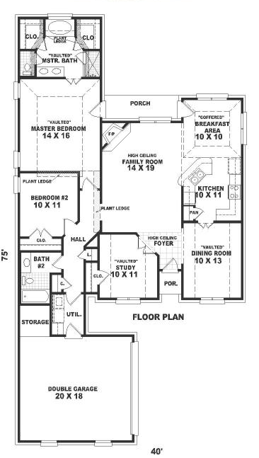 Narrow Lot One-Story Ranch Level One of Plan 46563