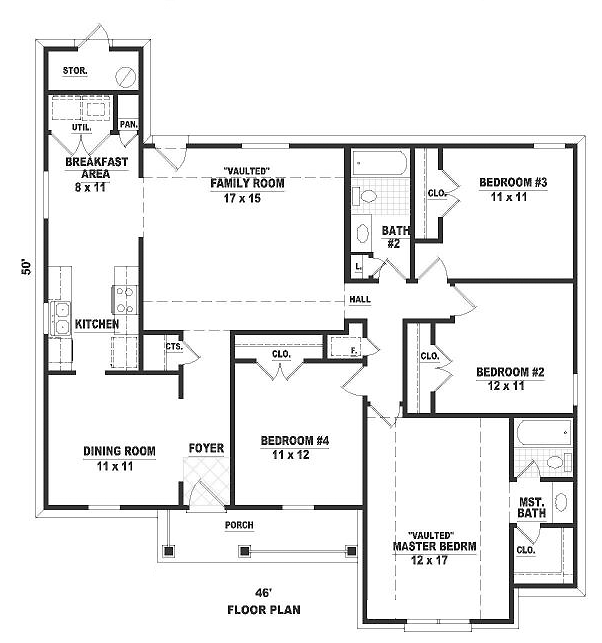 One-Story Ranch Level One of Plan 46570