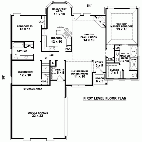 One-Story Traditional Level One of Plan 46592