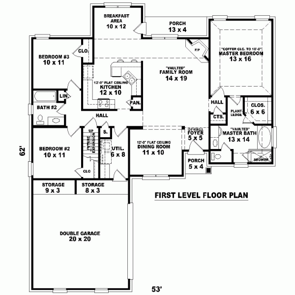 One-Story Traditional Level One of Plan 46593