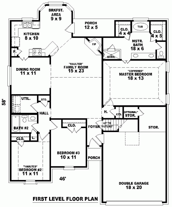 One-Story Traditional Level One of Plan 46608
