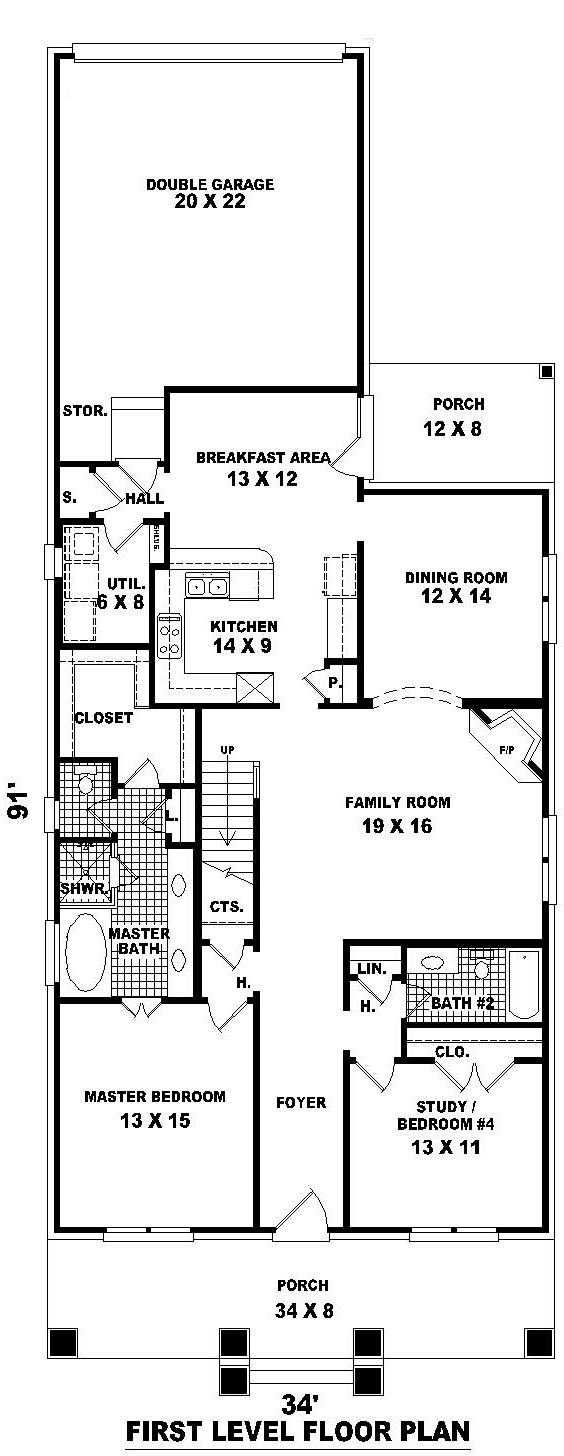 Craftsman Narrow Lot Level One of Plan 46628