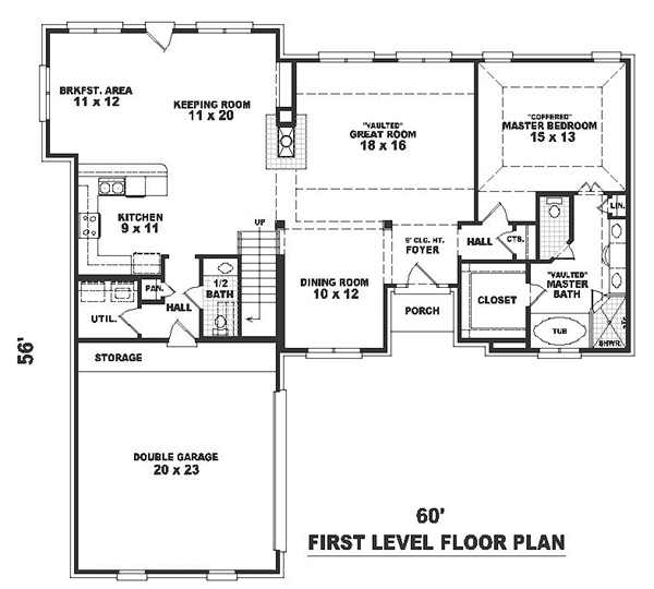 One-Story Traditional Level One of Plan 46632