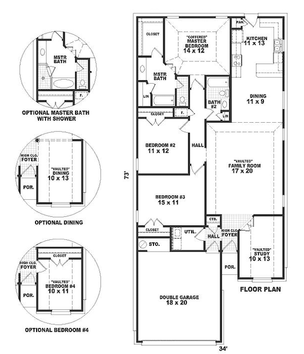 Narrow Lot One-Story Traditional Level One of Plan 46633