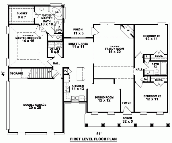 One-Story Traditional Level One of Plan 46640