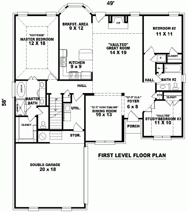 One-Story Traditional Level One of Plan 46641
