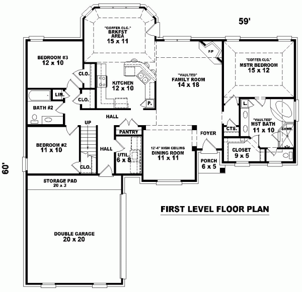 One-Story Traditional Level One of Plan 46646