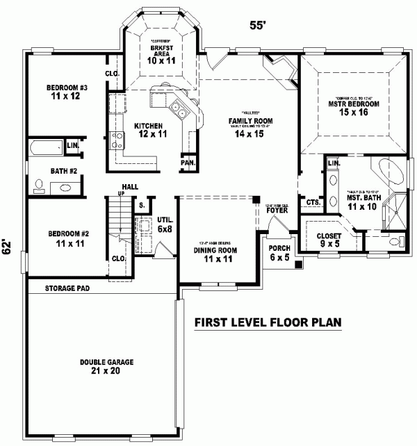 One-Story Traditional Level One of Plan 46647