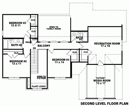 House Plan 46648 Second Level Plan