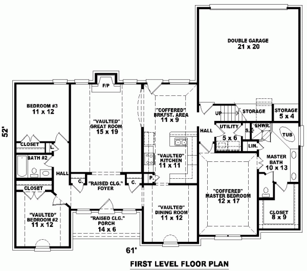 One-Story Traditional Level One of Plan 46660