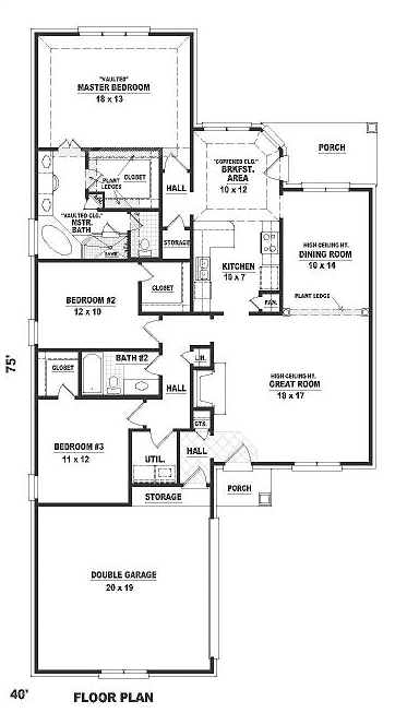 Narrow Lot One-Story Traditional Level One of Plan 46665