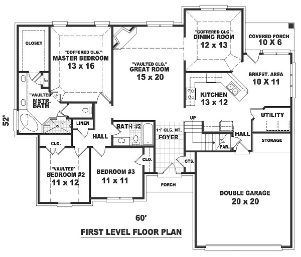 One-Story Traditional Level One of Plan 46674