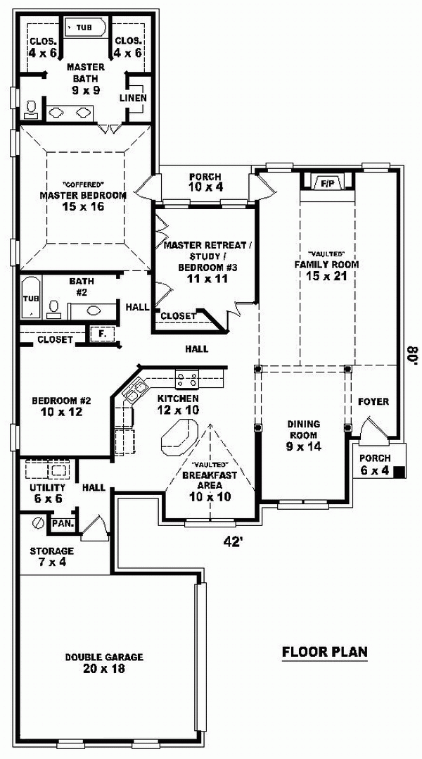 One-Story Traditional Level One of Plan 46688