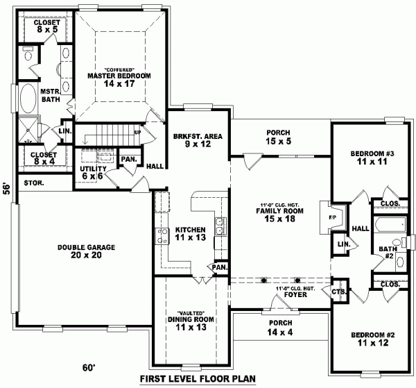 One-Story Traditional Level One of Plan 46713