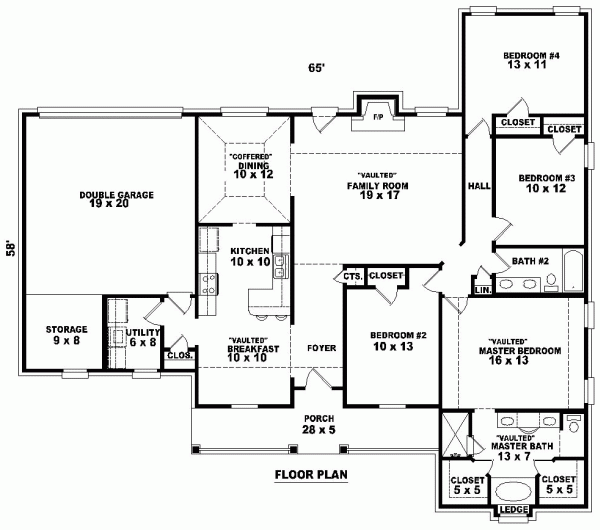 One-Story Traditional Level One of Plan 46716