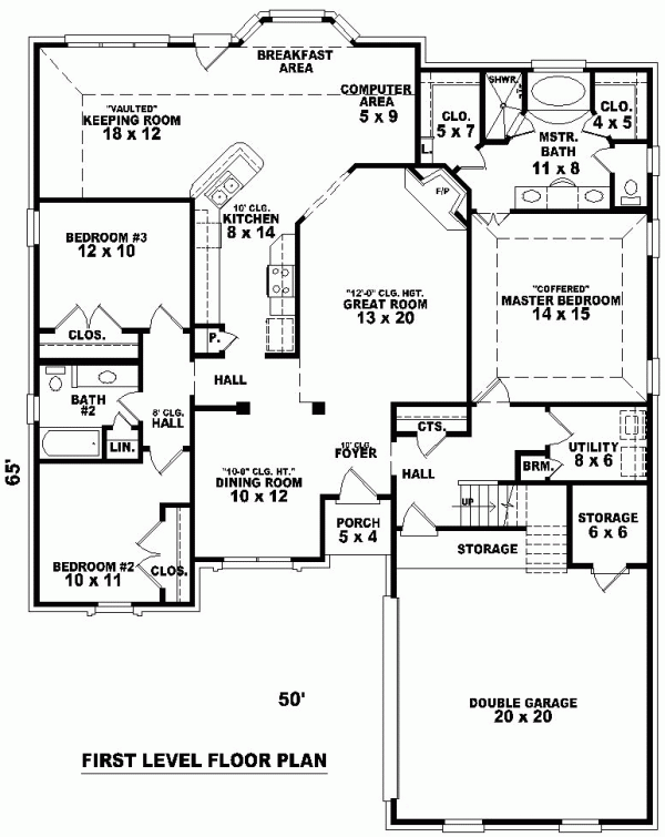 One-Story Traditional Level One of Plan 46726