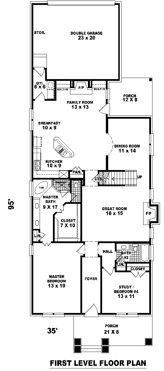 Craftsman Narrow Lot Level One of Plan 46735